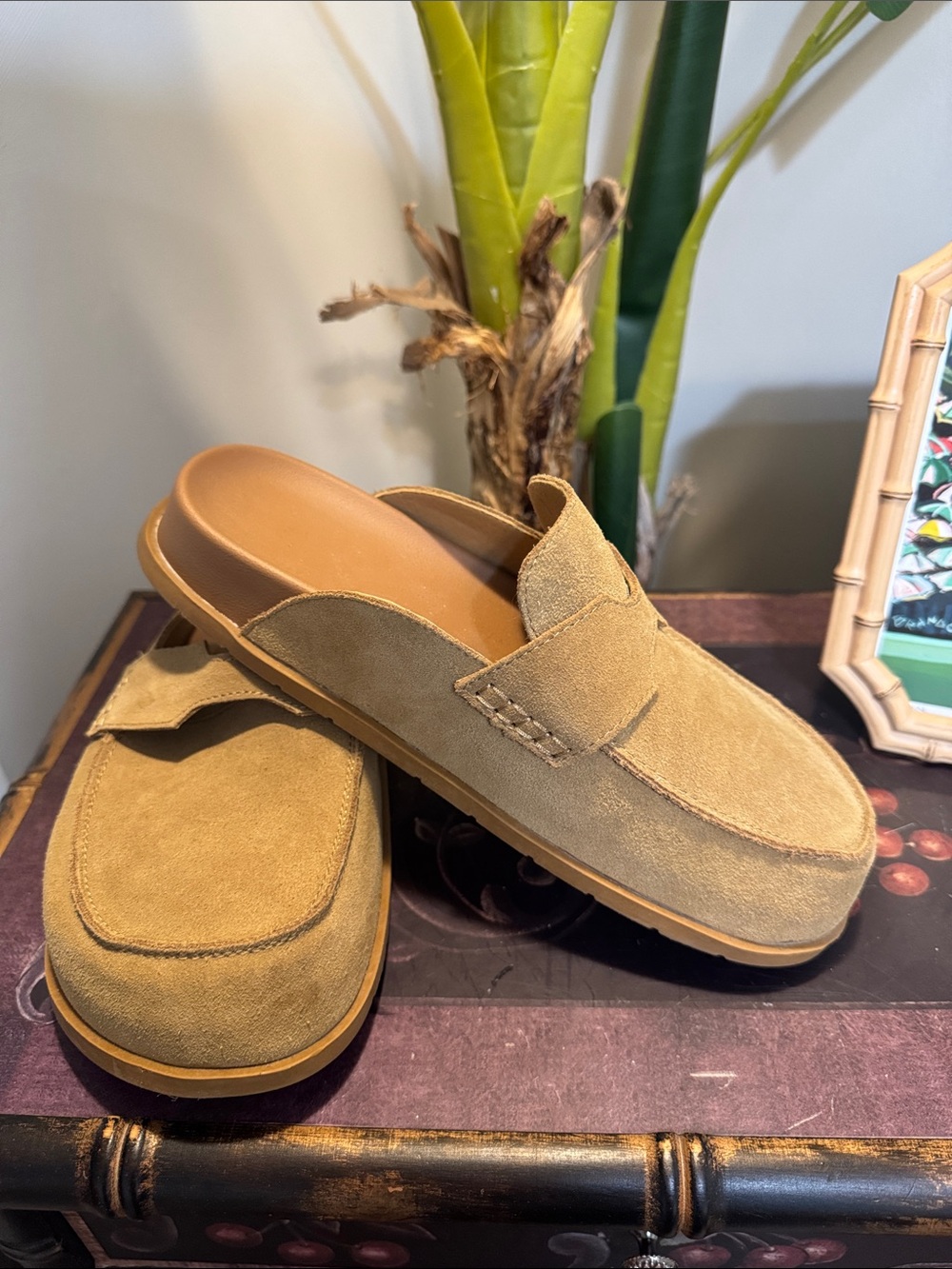 Amazon Women's Suede Mule Clogs in Tan - Picture 2 of 3